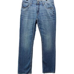 BKE Jeans Men 36x32 Jake Blue Straight Leg Light Wash Faded Whisker Thick Stitch